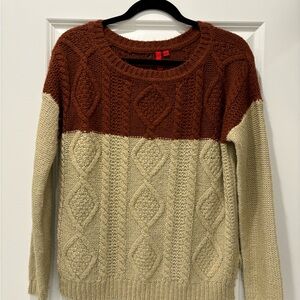 Saks OFF 5TH 5/48 Rust and Tan Cable Knit Sweater
